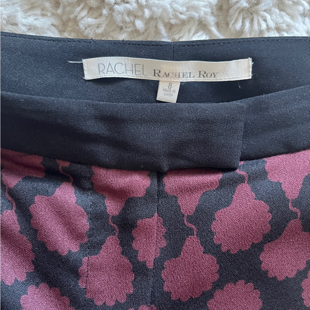 RACHEL Rachel Roy Black and Pink Patterned Cropped Pants